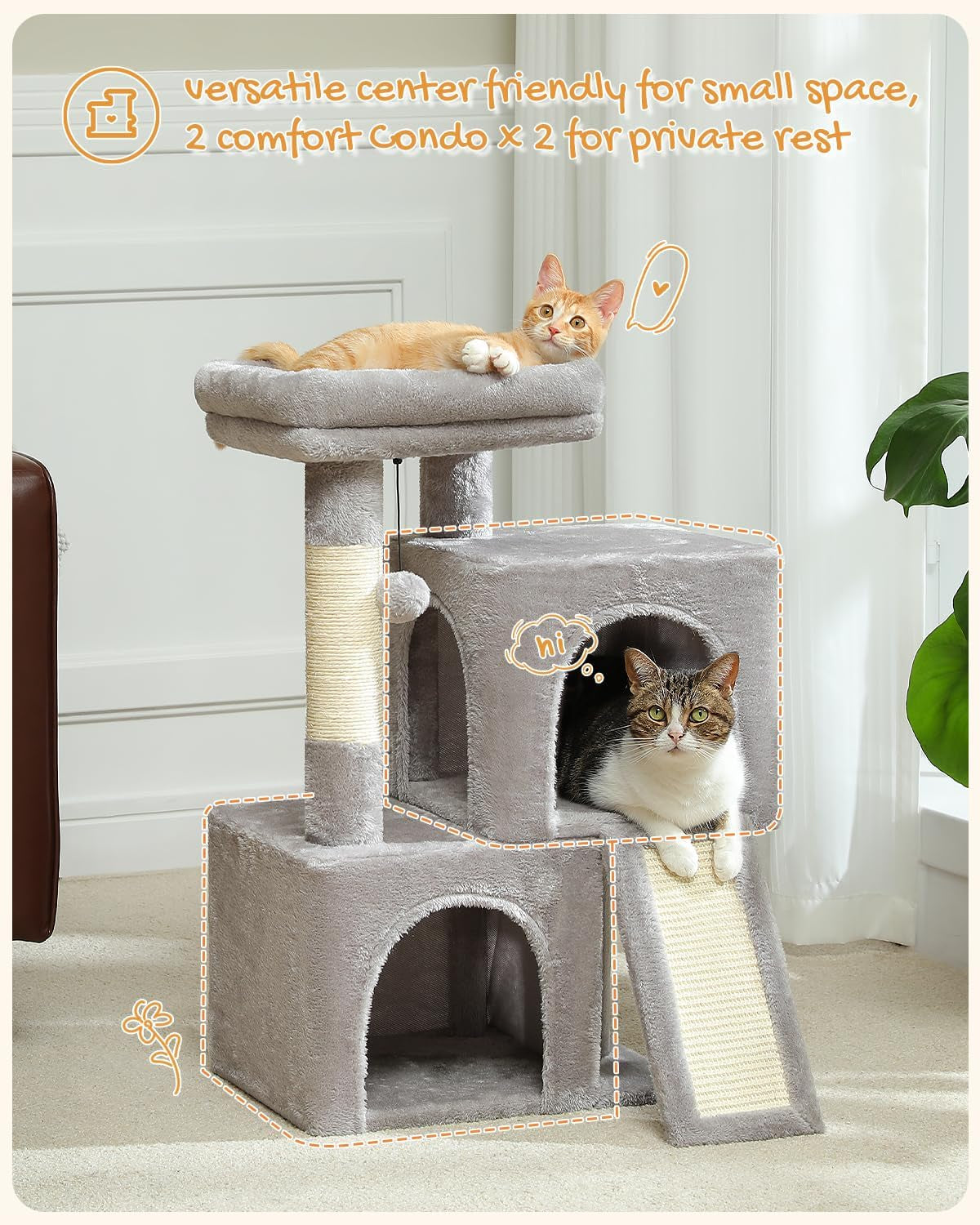 Luxury 30-Inch Cat Tree Tower | Dual Condos, Plush Perch & Scratching Posts for Indoor Cats