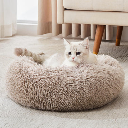 Luxury Calming Donut Pet Bed | Anti-Anxiety Faux Fur Plush Cushion for Dogs & Cats