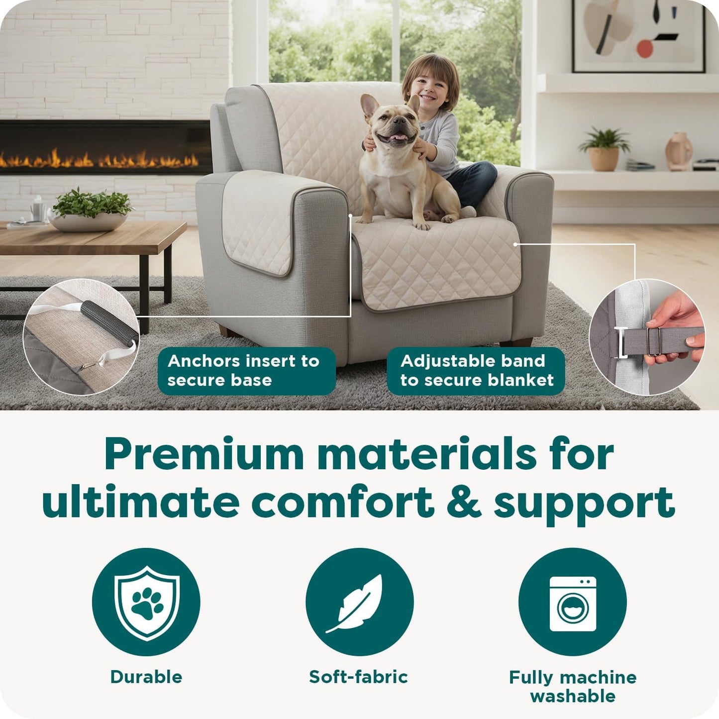 Luxury Reversible Sofa Protector | Waterproof Quilted Couch Cover for Dogs & Cats
