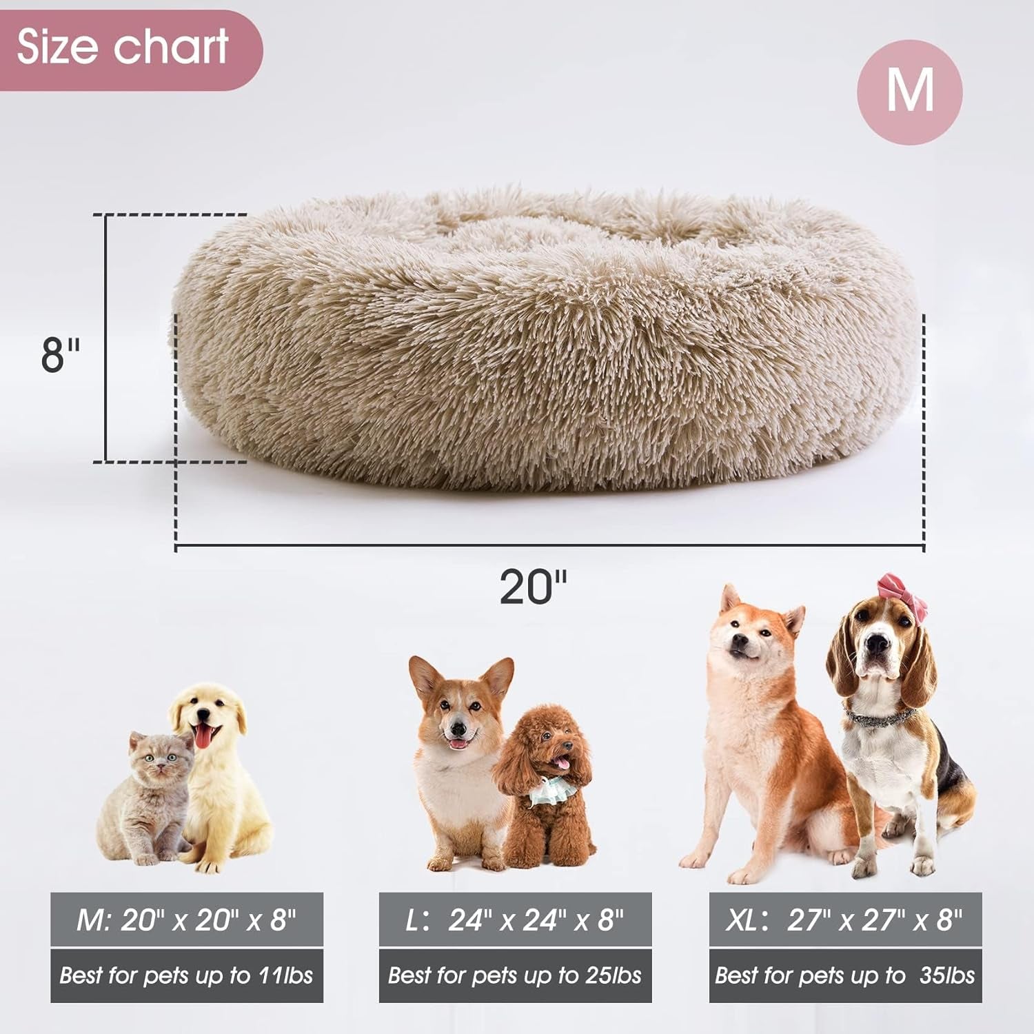 Luxury Calming Donut Pet Bed | Anti-Anxiety Faux Fur Plush Cushion for Dogs & Cats