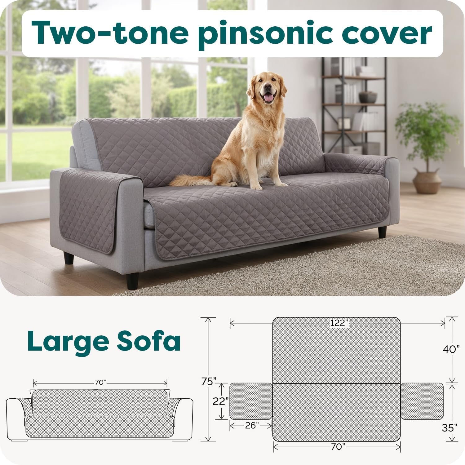 Luxury Reversible Sofa Protector | Waterproof Quilted Couch Cover for Dogs & Cats