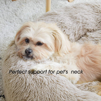 Luxury Calming Donut Pet Bed | Anti-Anxiety Faux Fur Plush Cushion for Dogs & Cats