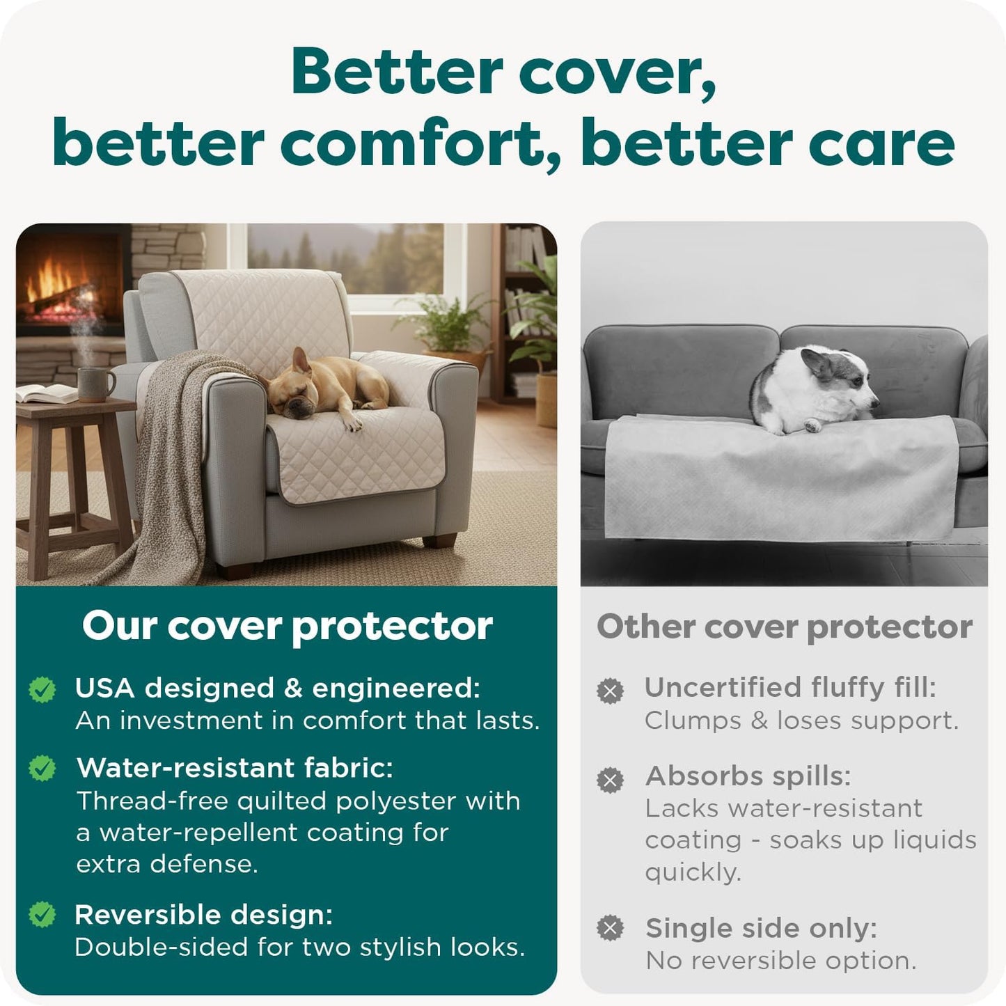 Luxury Reversible Sofa Protector | Waterproof Quilted Couch Cover for Dogs & Cats
