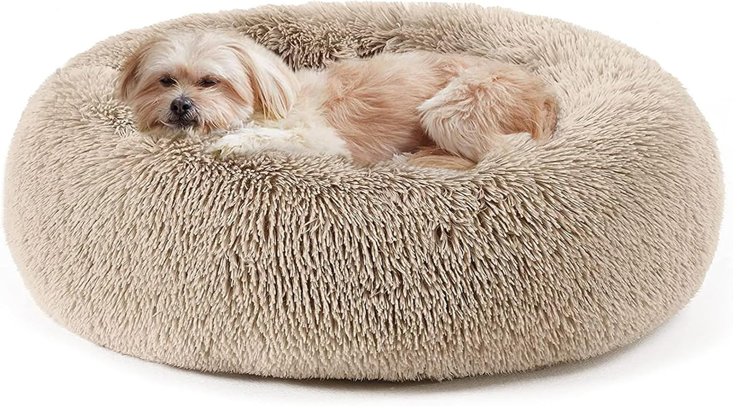 Luxury Calming Donut Pet Bed | Anti-Anxiety Faux Fur Plush Cushion for Dogs & Cats