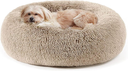 Luxury Calming Donut Pet Bed | Anti-Anxiety Faux Fur Plush Cushion for Dogs & Cats